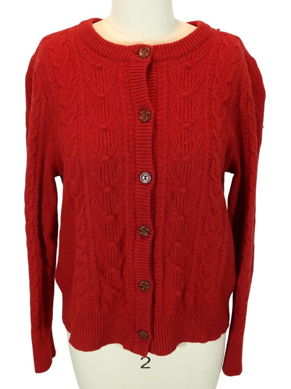 PENDLETON Wool Cable Knit Cardigan Sweater Size L Classic Preppy Holiday Red